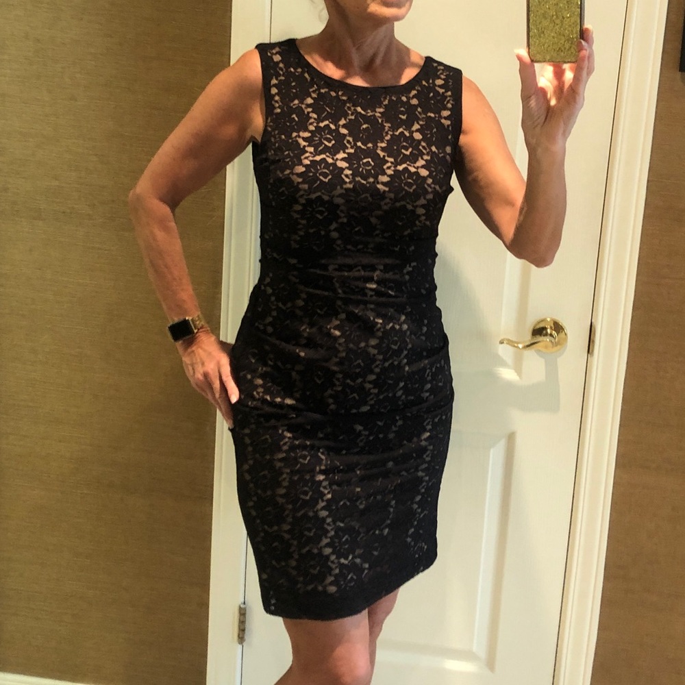Nicole Miller Gathered Lace Dress